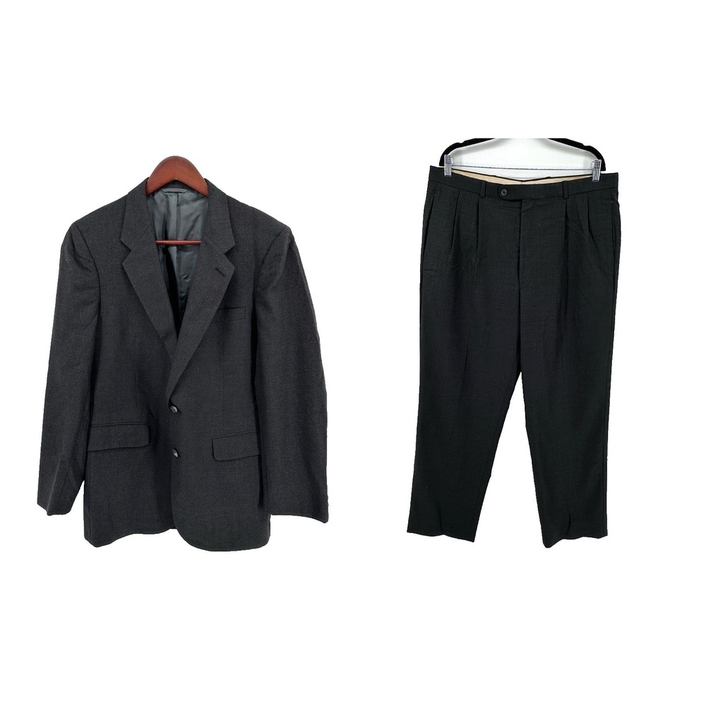 Bentley's LTD Mens 2 Piece Suit 42R Charcoal Gray Wool Pants Size 36X30 Business